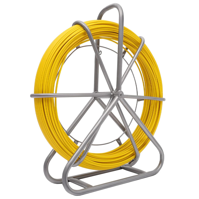 425 FT Fish Tape Fiberglass 1/4 inch Duct Rodder Fishtape Wire Puller with Steel Reel Stand