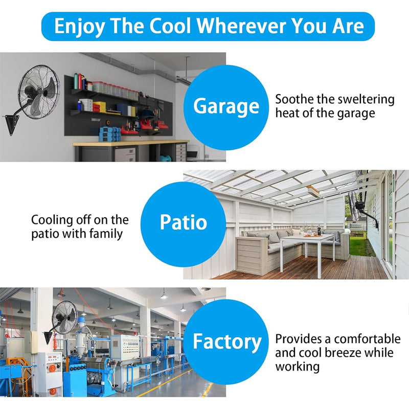 18 Inch Wall Mount Fan High Velocity 3-Speed Wall Fan 5500 CFM Industrial Outdoor Wall Fan
