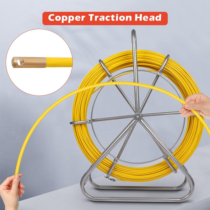 425 FT Fish Tape Fiberglass 1/4 inch Duct Rodder Fishtape Wire Puller with Steel Reel Stand