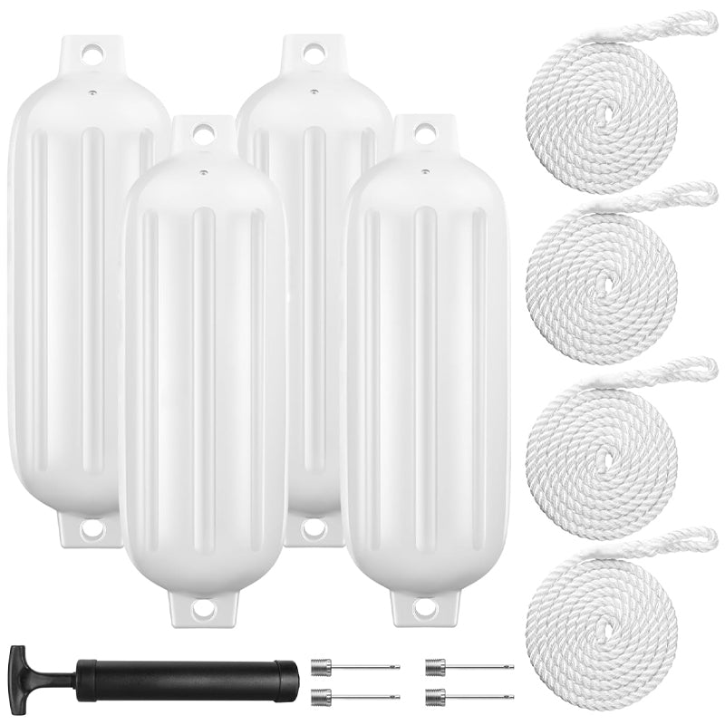 8.5" × 27" Boat Fenders 4pcs Bumper Dock Shield Protection with Ropes and Pump to Inflate
