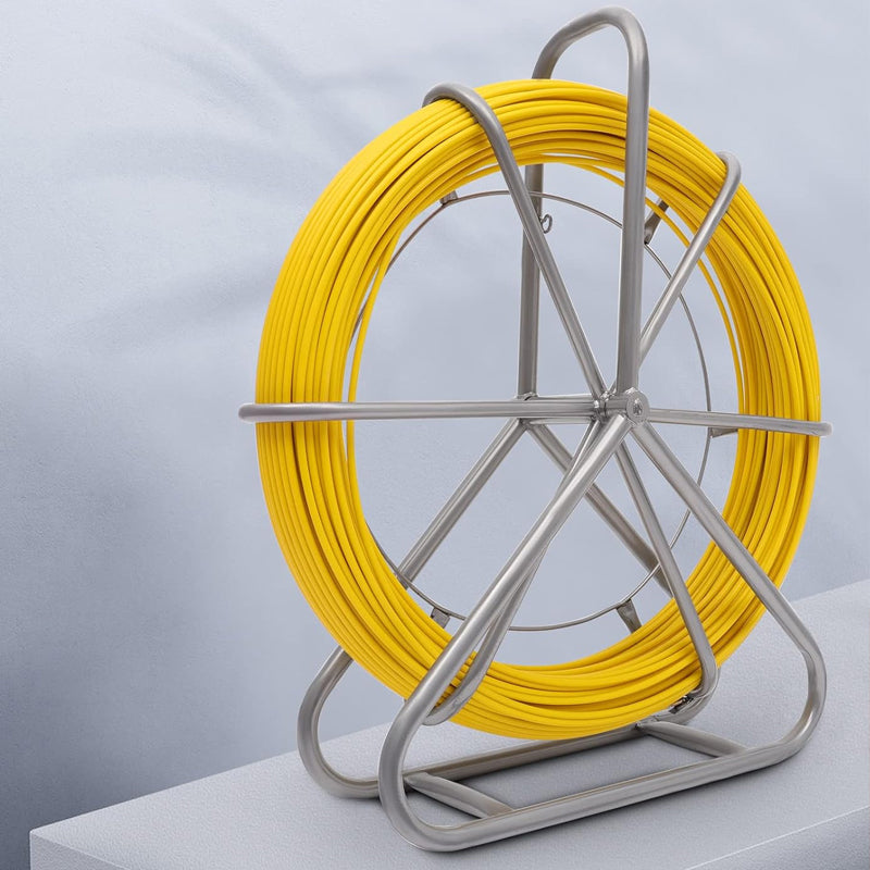 425 FT Fish Tape Fiberglass 1/4 inch Duct Rodder Fishtape Wire Puller with Steel Reel Stand