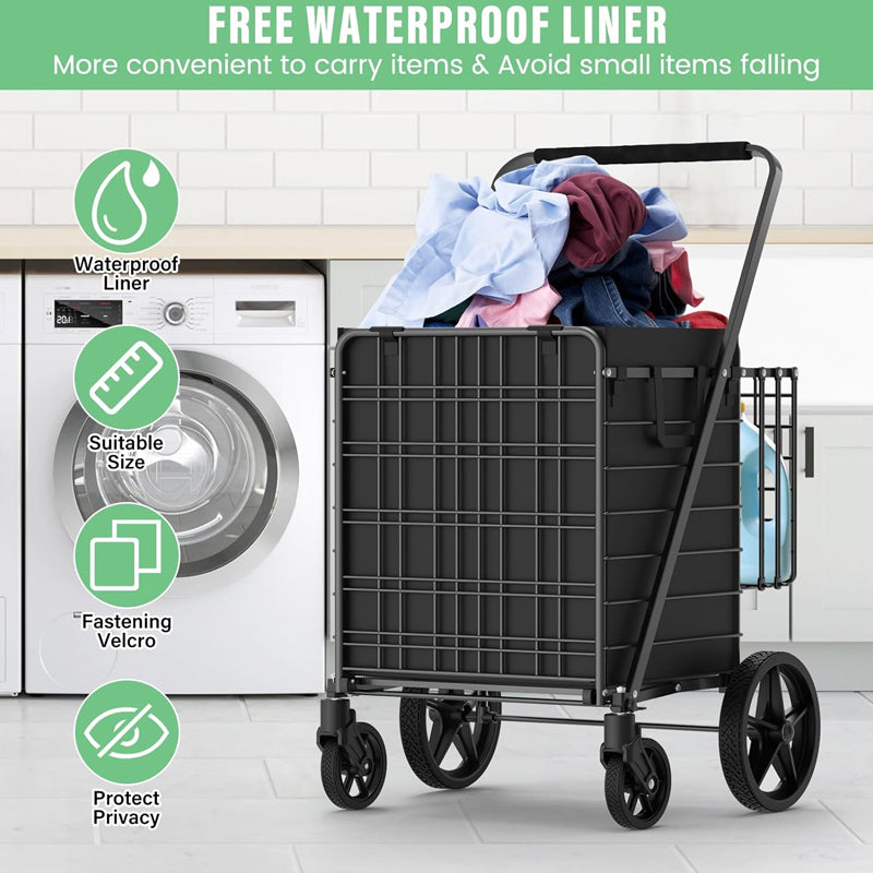 Extra Large Shopping Cart 450 lbs Folding Shopping Cart with 360° Swivel Wheels Heavy Duty Utility Cart