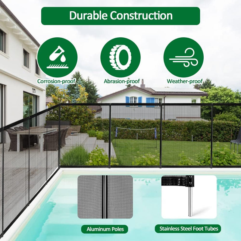 4 x 12 Ft Pool Fence Removable DIY Pool Fence Aluminum Tubes Mesh Pool Fence for Inground Pools