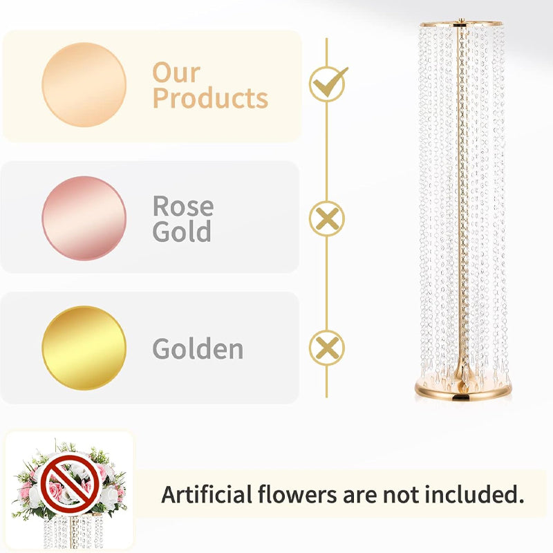 35.4inch Tall Gold Crystal Wedding Flowers Stand 2PCS Centerpieces Flower Vases for T-stage