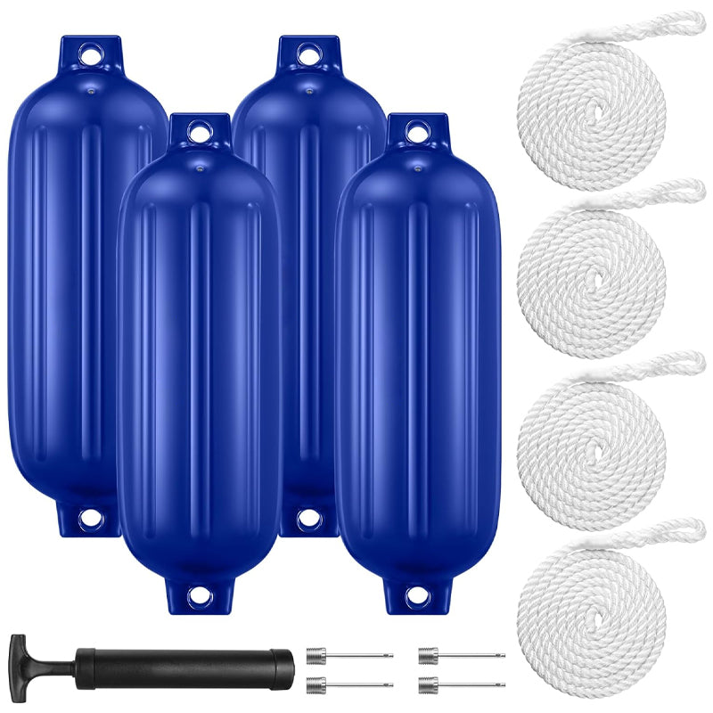 8.5" × 27" Boat Fenders 4pcs Bumper Dock Shield Protection with Ropes and Pump to Inflate