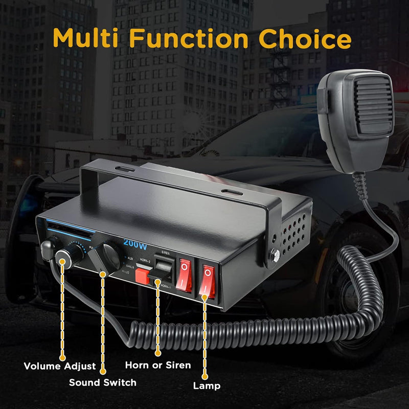 200W 9 Sound Loud Police Siren 120-150dB PA System Speaker Emergency Warning Alarm