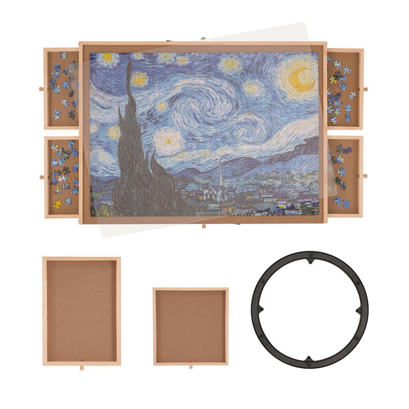 1000 Piece Puzzle Board with 4 Drawers, 29"x21.6" Rotating Wooden Jigsaw Puzzle Plateau, Portable Puzzle Accessories for Adults, Puzzle Organizer & Puzzle Storage System