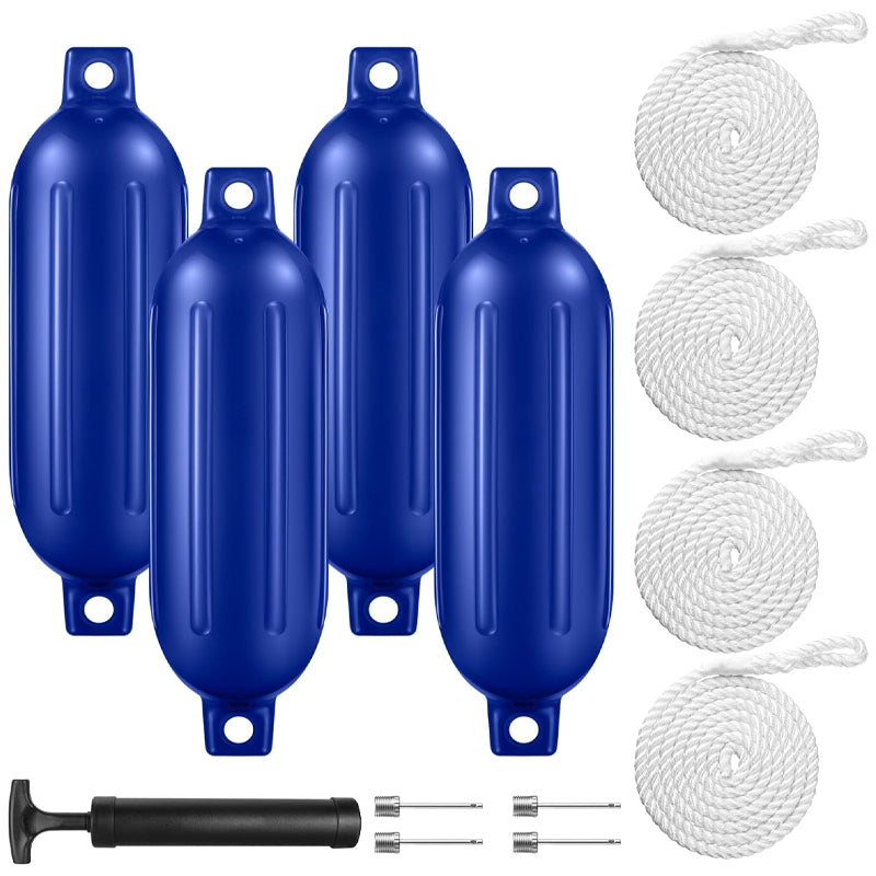 6.5" × 23" Boat Fenders 4pcs PVC Ribbed Twin Eyes Boat Fenders Bumpers for Docking