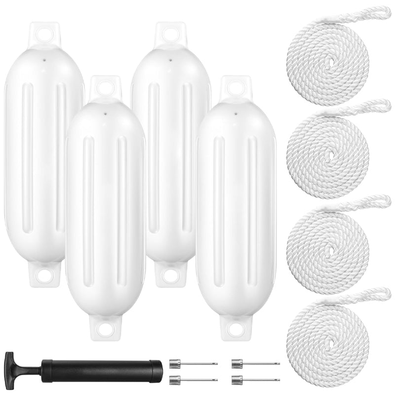 6.5" × 23" Boat Fenders 4pcs PVC Ribbed Twin Eyes Boat Fenders Bumpers for Docking