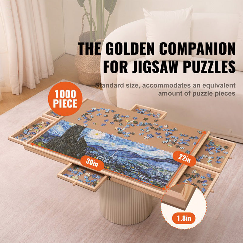 1000 Piece Puzzle Board with 4 Drawers, 29"x21.6" Rotating Wooden Jigsaw Puzzle Plateau, Portable Puzzle Accessories for Adults, Puzzle Organizer & Puzzle Storage System