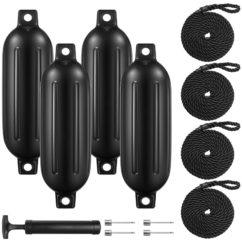 6.5" × 23" Boat Fenders 4pcs PVC Ribbed Twin Eyes Boat Fenders Bumpers for Docking