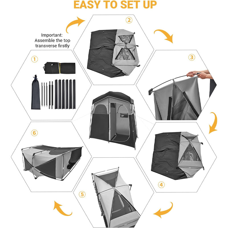 Camping Shower Tent 2 Rooms Oversize Privacy Tent 150D Oxford Privacy Shelter with Storage Bag