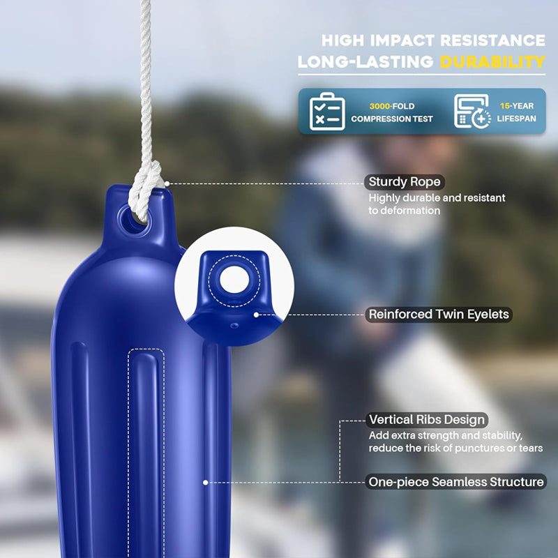 6.5" × 23" Boat Fenders 4pcs PVC Ribbed Twin Eyes Boat Fenders Bumpers for Docking