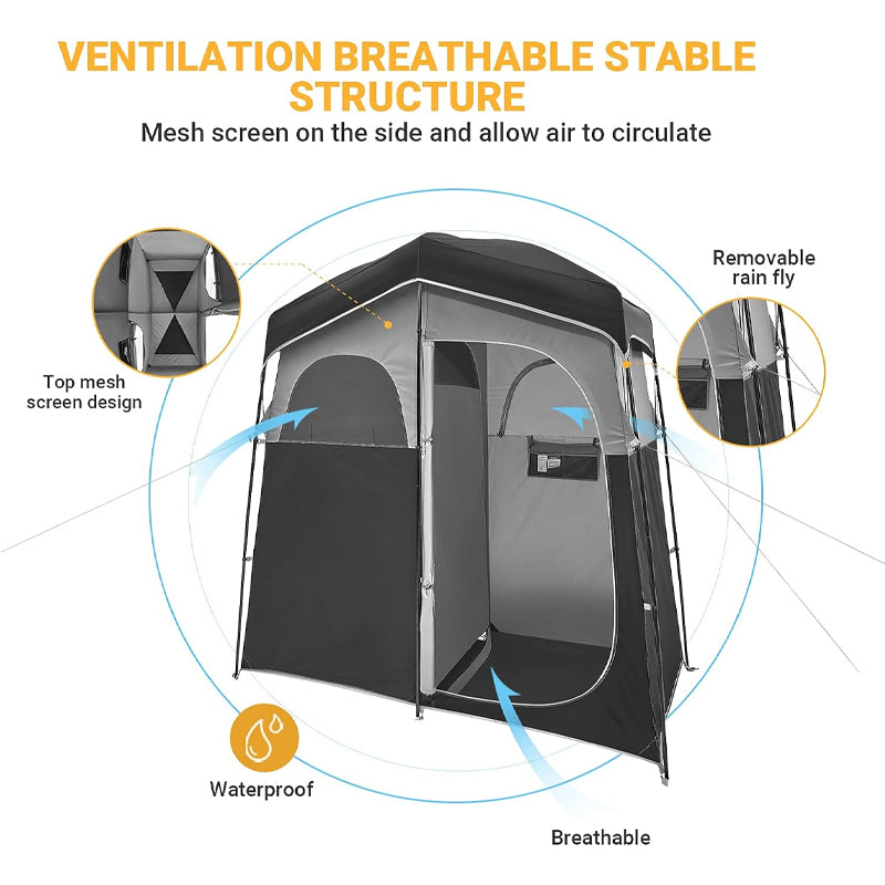 Camping Shower Tent 2 Rooms Oversize Privacy Tent 150D Oxford Privacy Shelter with Storage Bag