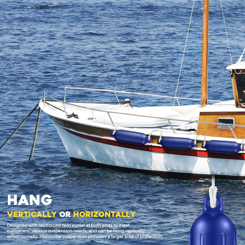 6.5" × 23" Boat Fenders 4pcs PVC Ribbed Twin Eyes Boat Fenders Bumpers for Docking