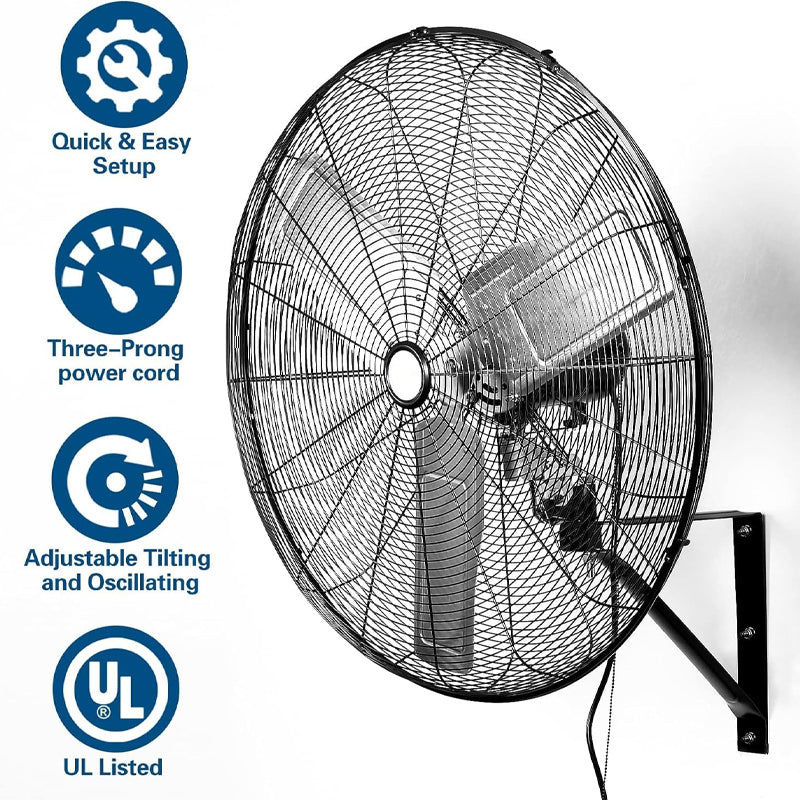 30 Inch Industrial Wall Fan Max. 9500 CFM Heavy Duty Fan for Warehouse Workshop Factory