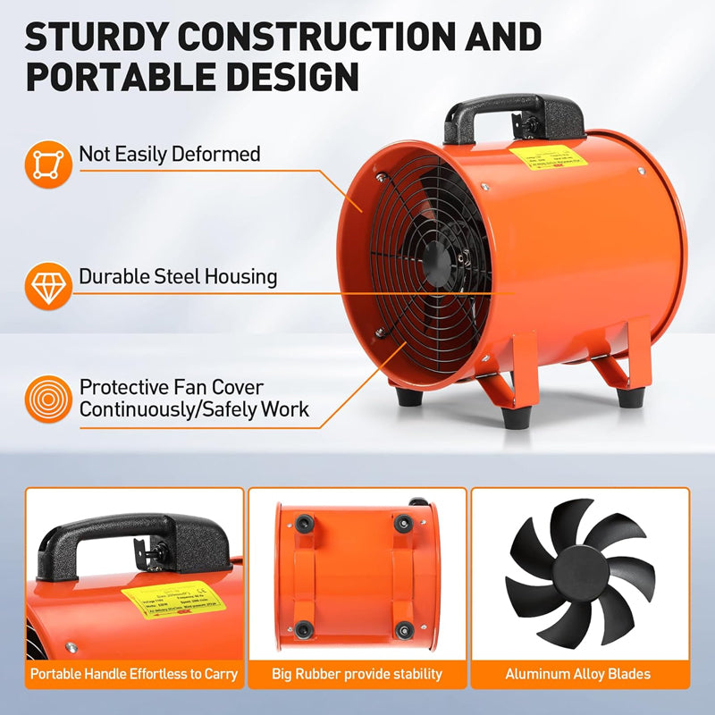 12 Inch Portable Ventilator with 32.8 FT Hose Utility Blower Exhaust Low Noise Extraction and Ventilation Fan