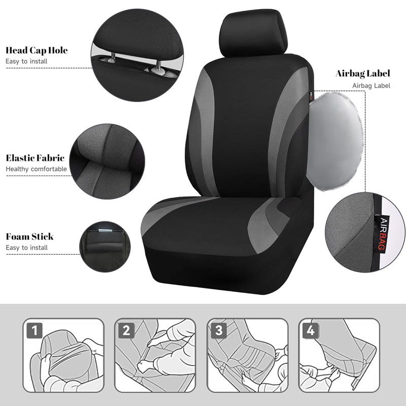 Sporty Front Seat Covers 2pcs Front Seats Universal Fit Sedans Cars Vans SUV Truck