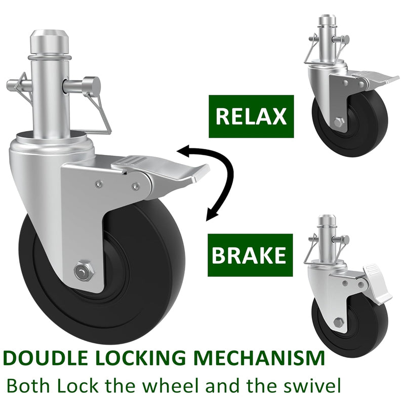 5" Scaffolding Wheels 4 Pack Scaffold Wheels 1" Round Tubing Style 280 lbs Baker Wheels