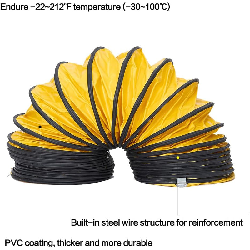 12'' × 16 ft Ducting Hose PVC Flexible Duct Hosing for Utility Blower Exhaust Fan with Rope S Hook & Steel Support