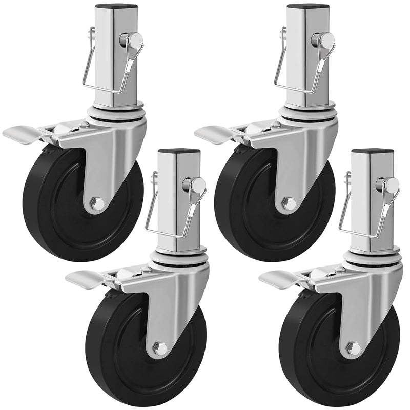 Dual Locking Scaffolding Wheels 5 Inch 4 Pack Heavy Duty Casters 1-1/4" Square Tube Stem Caster