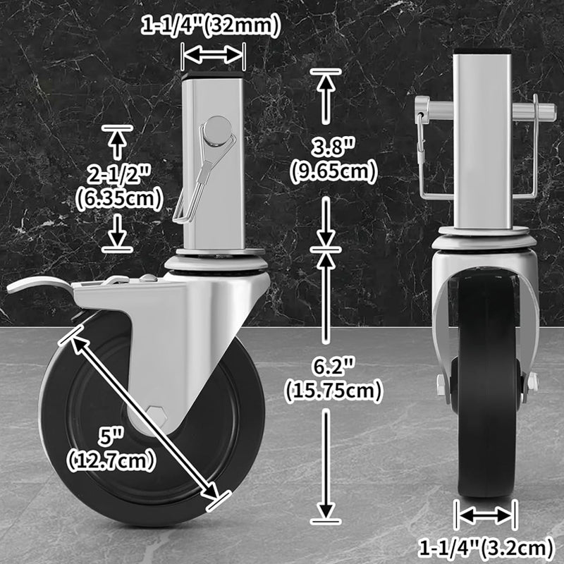 Dual Locking Scaffolding Wheels 5 Inch 4 Pack Heavy Duty Casters 1-1/4" Square Tube Stem Caster