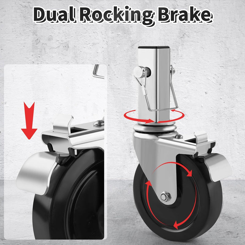 Dual Locking Scaffolding Wheels 5 Inch 4 Pack Heavy Duty Casters 1-1/4" Square Tube Stem Caster