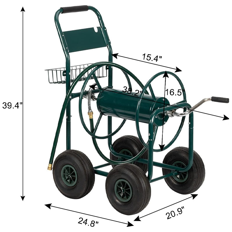 Garden Hose Reel Cart Hold Up to 300 ft of 5/8’’ Hose Lawn Water Planting Cart with 4 Wheels