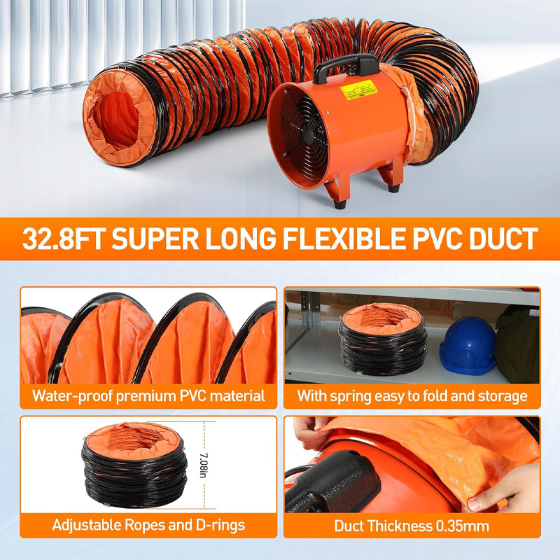 12 Inch Portable Ventilator with 32.8 FT Hose Utility Blower Exhaust Low Noise Extraction and Ventilation Fan
