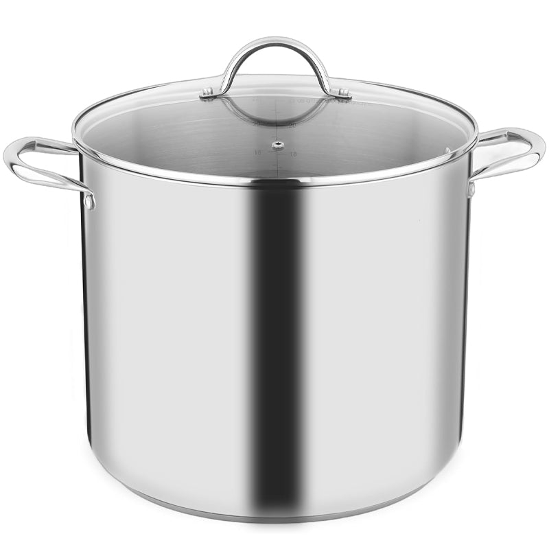 24QT Stock Pot Stainless Steel with Lid Handle Durable Heavy Duty Vessel Dishwasher Safe