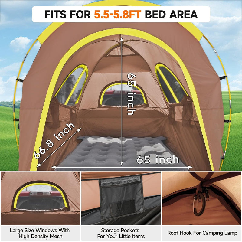 5.5'-5.8' Truck Tent PU3000mm Waterproof Pickup Truck Tent Truck Bed Tent with Awning