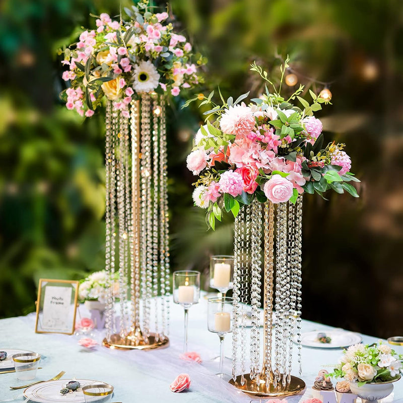 35.4inch Tall Gold Crystal Wedding Flowers Stand 2PCS Centerpieces Flower Vases for T-stage