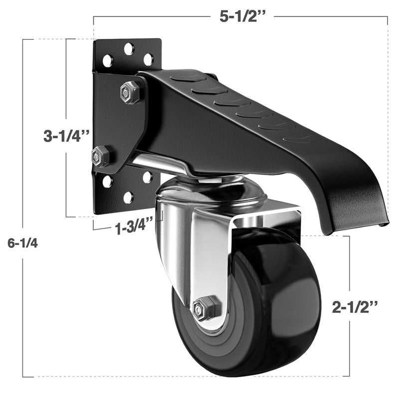 2.5" Workbench Caster Wheels 175 lbs Load Capacity Set of 4 Heavy Duty Stepdown Caster