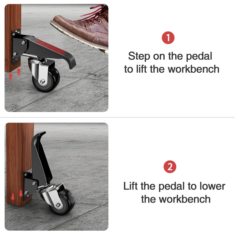 2.5" Workbench Caster Wheels 175 lbs Load Capacity Set of 4 Heavy Duty Stepdown Caster