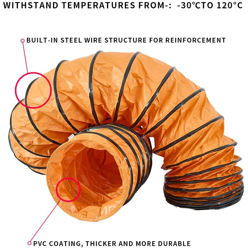 25ft Flexible Duct Hose for 8 Inch Utility Blower Exhaust Fan PVC Flame Retardant Duct Hosing