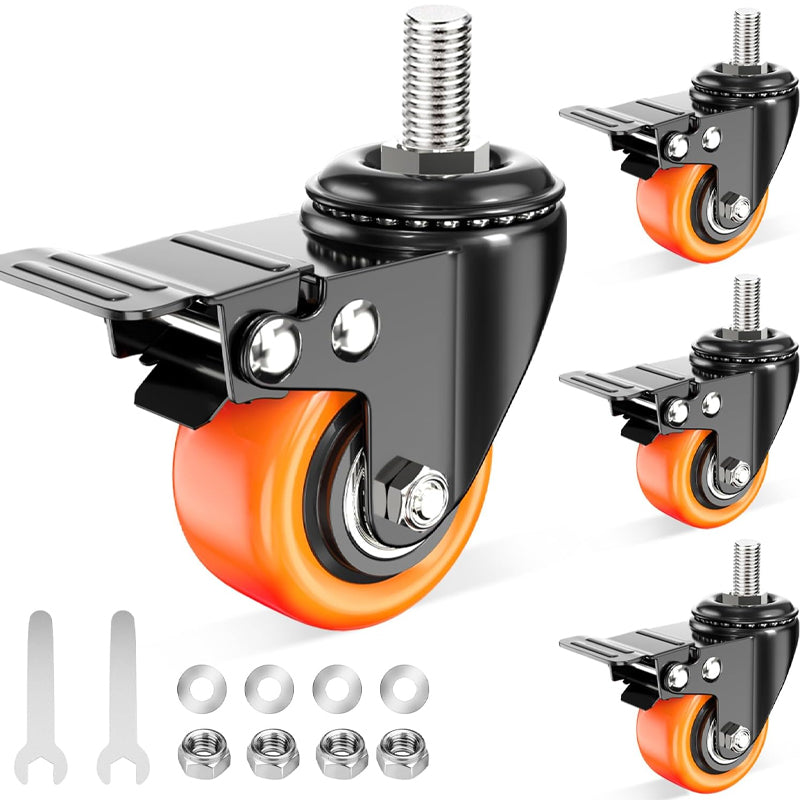2 Inch Heavy Duty Caster Wheels 150 lbs 4 Pack Threaded Stem Casters with Security Locking Brake