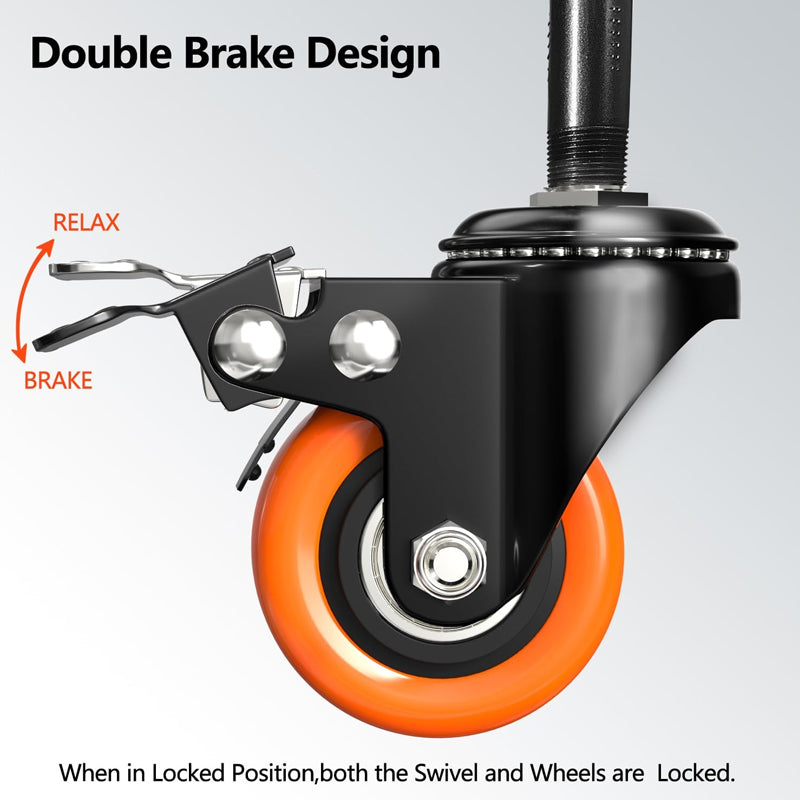 2 Inch Heavy Duty Caster Wheels 150 lbs 4 Pack Threaded Stem Casters with Security Locking Brake