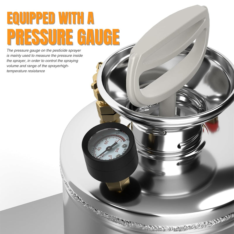 1.5 Gallon Stainless Steel Sprayer Backpack Chemical Sprayer with Pressure Gauge 16" Wand 3.3ft Hose Safety Valve