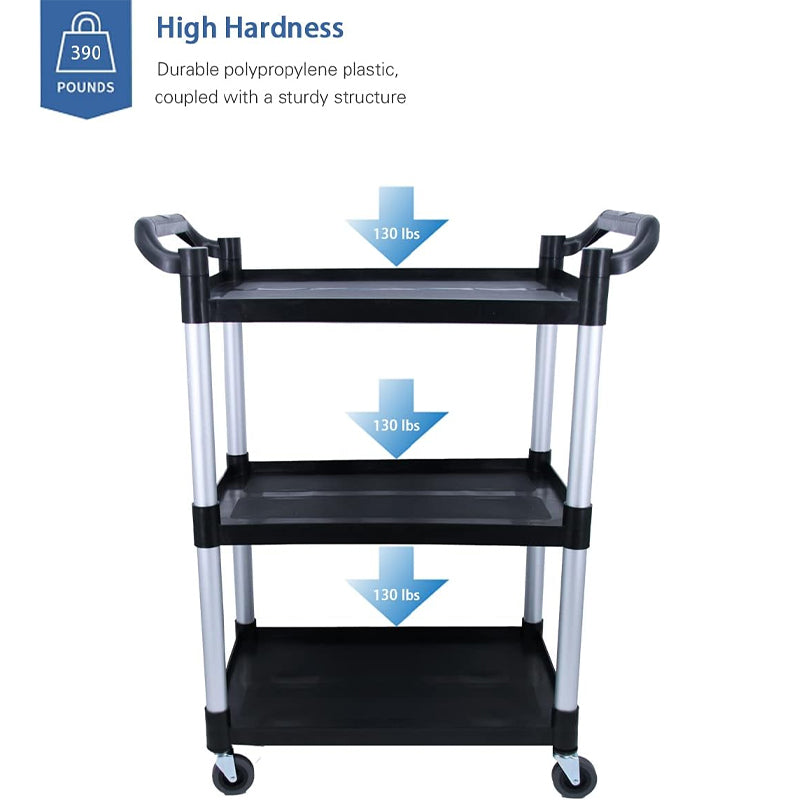 Utility Cart 390 lbs Capacity Service Cart 3-Tier Food Service Cart with Wheels for Home Office Kitchen
