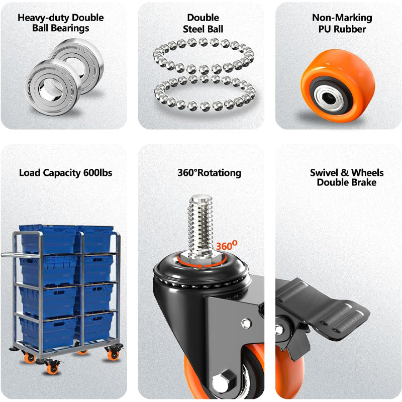 2 Inch Heavy Duty Caster Wheels 150 lbs 4 Pack Threaded Stem Casters with Security Locking Brake