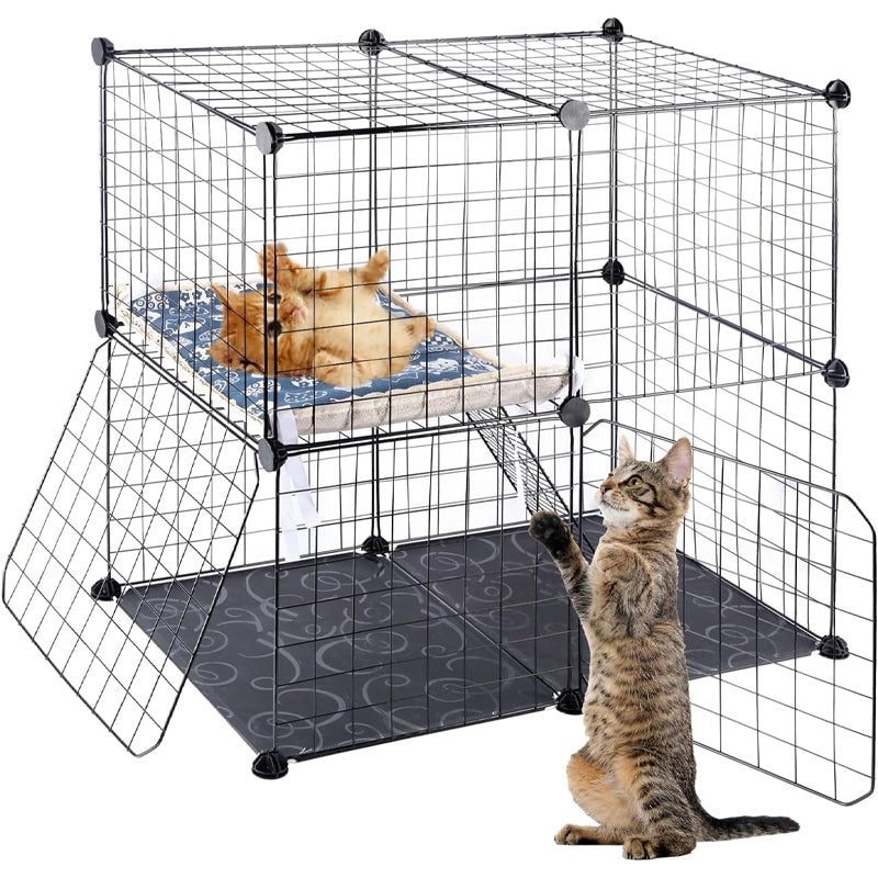 2-Tier Cat Cage for Small and Medium Cats DIY Cat Playpen Metal Kennel Indoor Cat Enclosures