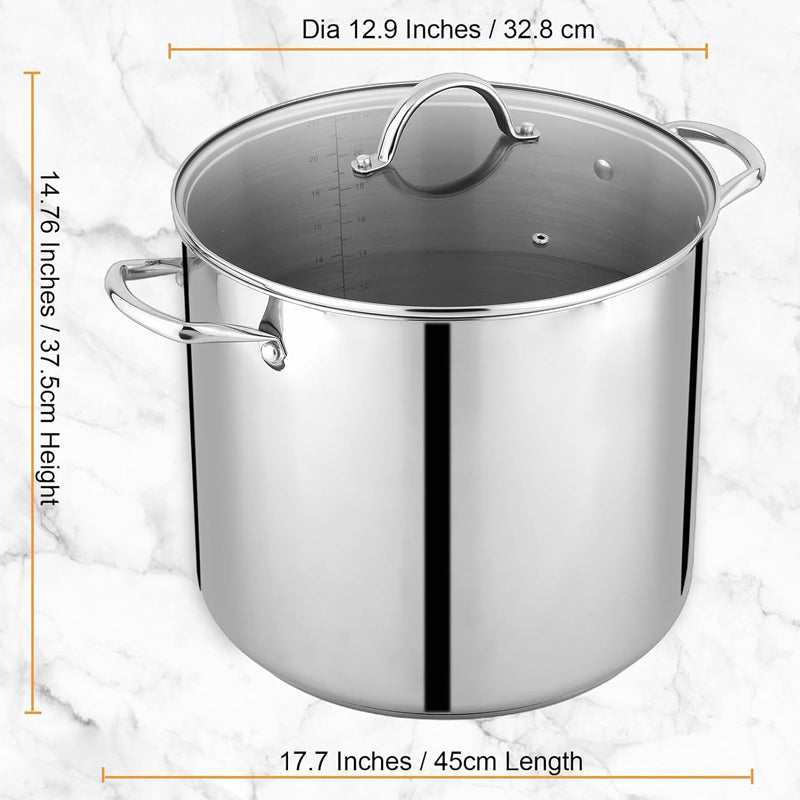 24QT Stock Pot Stainless Steel with Lid Handle Durable Heavy Duty Vessel Dishwasher Safe