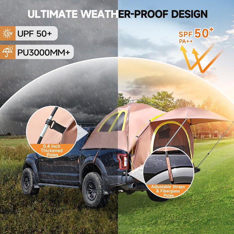 5.5'-5.8' Truck Tent PU3000mm Waterproof Pickup Truck Tent Truck Bed Tent with Awning