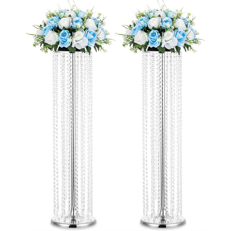 35.4inch Tall Gold Crystal Wedding Flowers Stand 2PCS Centerpieces Flower Vases for T-stage