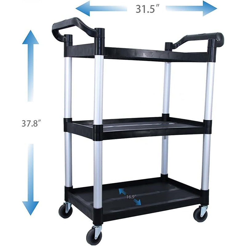 Utility Cart 390 lbs Capacity Service Cart 3-Tier Food Service Cart with Wheels for Home Office Kitchen