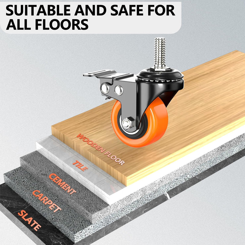 2 Inch Heavy Duty Caster Wheels 150 lbs 4 Pack Threaded Stem Casters with Security Locking Brake