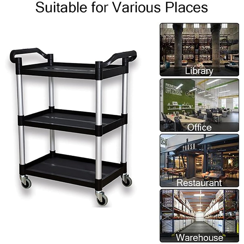 Utility Cart 390 lbs Capacity Service Cart 3-Tier Food Service Cart with Wheels for Home Office Kitchen