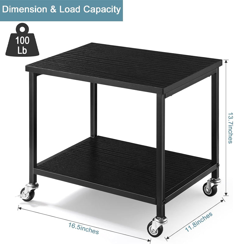 Printer Stand 2 Tier Under Desk Rolling Printer Stand Printer Cart with Storage Shelve and Wheels