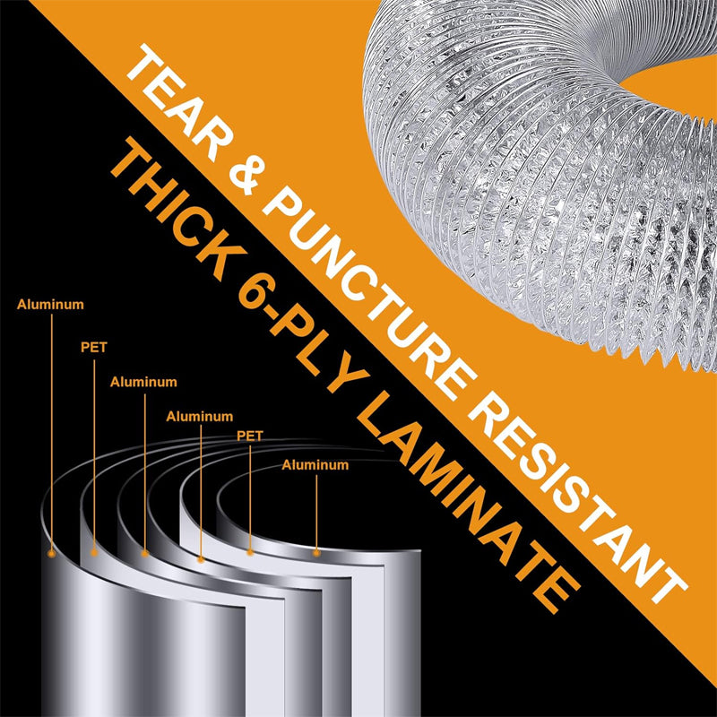 4'' × 25 ft Flexible Dryer Vent Duct Hose Extra Thick Aluminum Foil Grow Tent Exhaust Fan Ducting