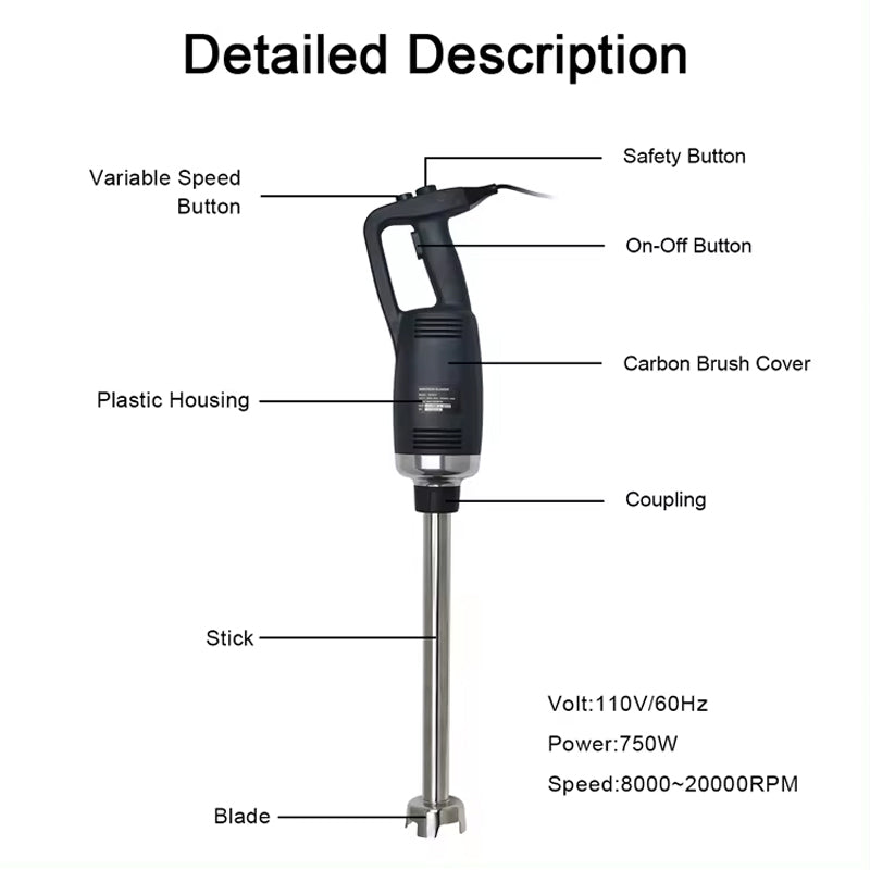 750W 20Inch Commercial Immersion Blender Variable Speed Kitchen Stick Mixer